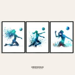 Volleyball Poster Set - Of 3 Volley Ball Prints - Girl Gifts Watercolour Painting Wall Art I Love Girls Artwork Decor - thumbnail 1
