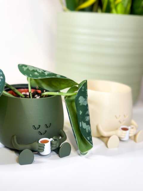 Happy Face Tea Planter Cute Plant Pot, Lover Gift, Mug Pot - Fun Modern Home Decor - image 1