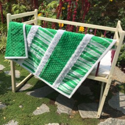 Handmade Modern Baby Minky Blanket Green With Four Bibs - thumbnail 1