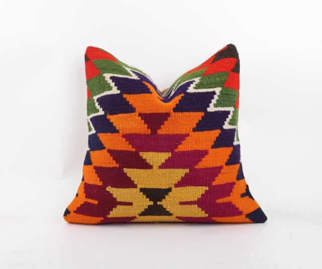 Handmade Kilim Pillow Cover Bohemian Turkish Wool Accent - 20''x20'' - image 1