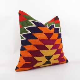 Handmade Kilim Pillow Cover Bohemian Turkish Wool Accent - 20''x20'' - thumbnail 3