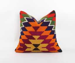 Handmade Kilim Pillow Cover Bohemian Turkish Wool Accent - 20''x20''