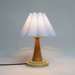 Handmade Light Blue Plaid Lampshade Pleated Fabric & Acrylic - thumbnail 4