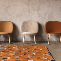 Yellow Fabric Lounge Chair Solid Ash Wood, Leather Strap - thumbnail 2