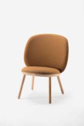 Yellow Fabric Lounge Chair Solid Ash Wood, Leather Strap