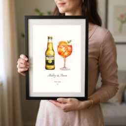 Personalised Watercolour Drinks Print - Custom Couples Alcohol Gift His & Hers Drink Art Wedding, Anniversary -Drinks Greeting Card - thumbnail 2