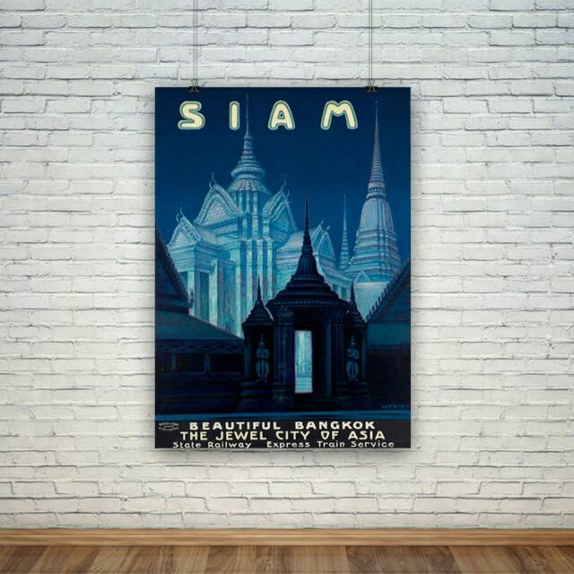 Bangkok Travel Poster Vintage Siam Temple Tourism Print - image 1