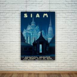 Bangkok Travel Poster Vintage Siam Temple Tourism Print - thumbnail 1