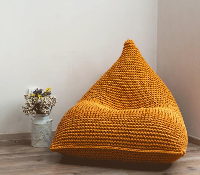 Mustard Bean Bag Chair, Floor Chair For Adults/Children, 100% Handmade, Available in 10 Sizes & 37 Colors, Filled, Ready Use - image 1