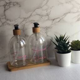 Personalised Clear Bell Soap Dispenser Bottle With Black Bamboo Pump 500Ml - thumbnail 4
