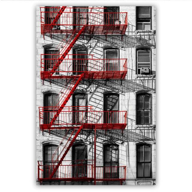 Nyc Tenements Canvas Print Red Fire Escapes, Black & White Wall Art - image 1