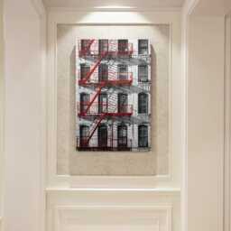 Nyc Tenements Canvas Print Red Fire Escapes, Black & White Wall Art - thumbnail 2