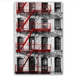 Nyc Tenements Canvas Print Red Fire Escapes, Black & White Wall Art - thumbnail 1