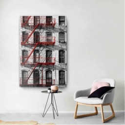 Nyc Tenements Canvas Print Red Fire Escapes, Black & White Wall Art - thumbnail 3