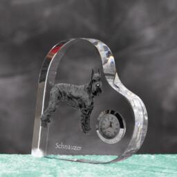 Schnauzer - Crystal Clock in The Shape Of A Heart With Image Pure-Bred Dog - thumbnail 2