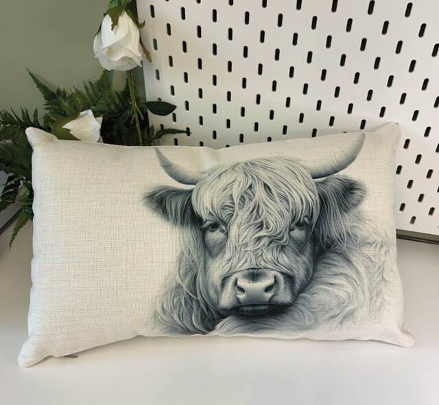 Highland Cow Canvas Cushion, 50cm X 30cm Farmhouse Cushion - image 1