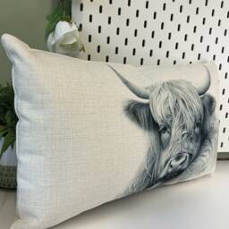 Highland Cow Canvas Cushion, 50cm X 30cm Farmhouse Cushion - thumbnail 3