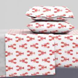 Lobster Sheets - Red Fabric By Littlearrowdesign Modern Nautical & White Cotton Sateen Sheet Set Bedding Spoonflower - thumbnail 1