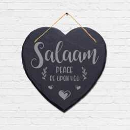 Salaam Peace Be Upon You Engraved Wall Hanging Islamic Heart Home Slate Plaque Sign - thumbnail 2