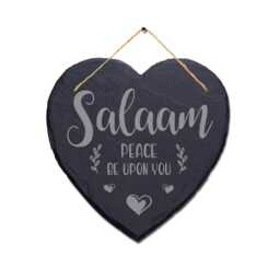 Salaam Peace Be Upon You Engraved Wall Hanging Islamic Heart Home Slate Plaque Sign - thumbnail 3