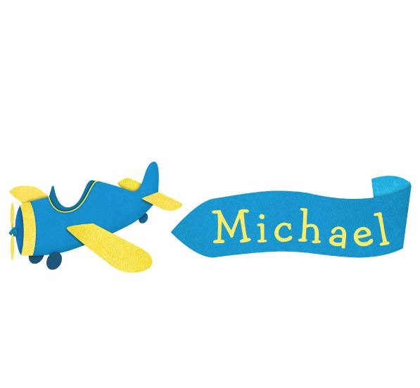 Personalized Airplane Name Banner Wall Decal For Boysroom -Blue/Yellow - Stk1036 - image 1