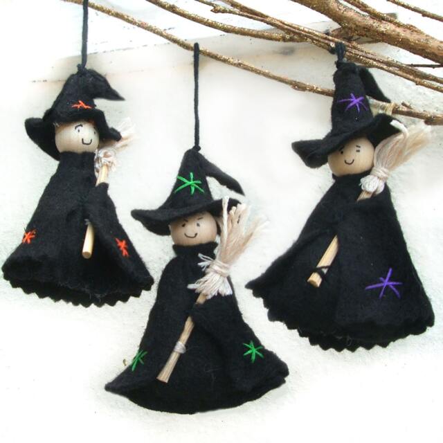 Halloween Witch Decoration Samhain Hanging Ornaments, Alternative Christmas Decorations, Set Of 3 - image 1