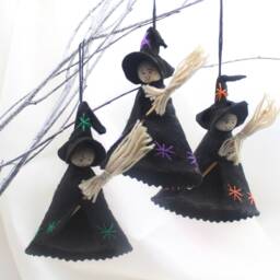 Halloween Witch Decoration Samhain Hanging Ornaments, Alternative Christmas Decorations, Set Of 3 - thumbnail 3