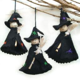 Halloween Witch Decoration Samhain Hanging Ornaments, Alternative Christmas Decorations, Set Of 3 - thumbnail 1