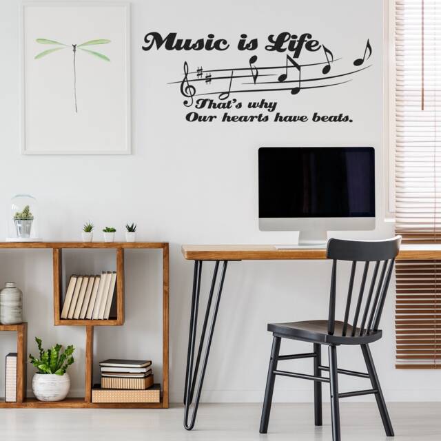 Music Is My Life Quote Wall Sticker - Art Decor Gift Note Notes Quotes Vinyl Decal Room Inspirational Motivational Musical Saying Decals - image 1