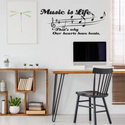 Music Is My Life Quote Wall Sticker - Art Decor Gift Note Notes Quotes Vinyl Decal Room Inspirational Motivational Musical Saying Decals - thumbnail 1