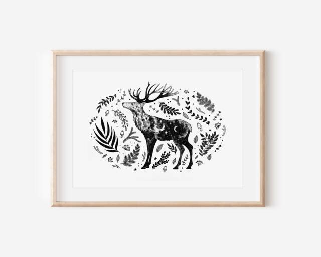 Deer Print, Wall Art, Decor, Poster, Illustration, Drawing, Gift, Nursery, Woodland Poster - image 1