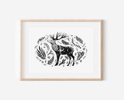 Deer Print, Wall Art, Decor, Poster, Illustration, Drawing, Gift, Nursery, Woodland Poster - thumbnail 1