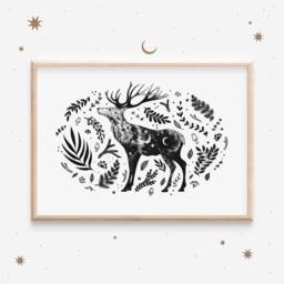 Deer Print, Wall Art, Decor, Poster, Illustration, Drawing, Gift, Nursery, Woodland Poster - thumbnail 3
