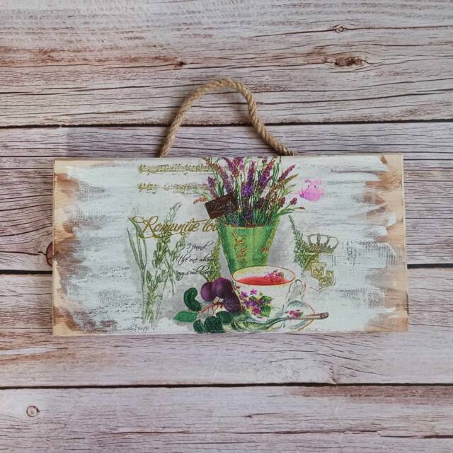 Lavender & Teacup Wooden Wall Plaque Shabby Chic Kitchen Decor - image 1