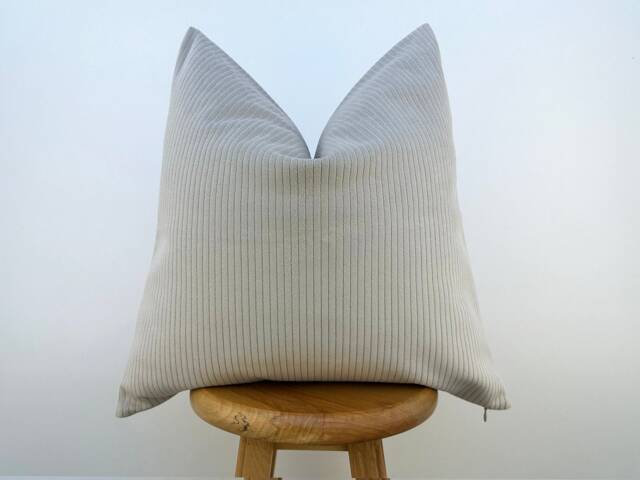 Neutral Striped Velvet Pillow Cover Boho Couch Cushion, Custom Size - All Duties Paid Usa - image 1