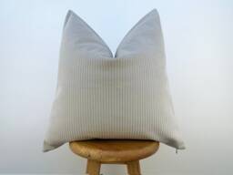 Neutral Striped Velvet Pillow Cover Boho Couch Cushion, Custom Size - All Duties Paid Usa - thumbnail 1