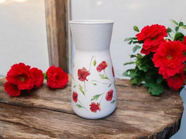 Pretty Poppy Vase, Decor, Gifts, Stylish Red & White Remembrance Day Poppy, Christmas Gifts For Nan - image 1