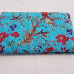 Kantha Quilt Gudri, Handmade Ethnic Stitch Decorative Gudri Print King Size , Indian Bohemian Bedspread - thumbnail 2