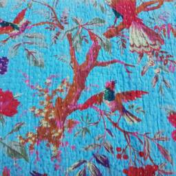 Kantha Quilt Gudri, Handmade Ethnic Stitch Decorative Gudri Print King Size , Indian Bohemian Bedspread - thumbnail 3