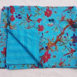 Kantha Quilt Gudri, Handmade Ethnic Stitch Decorative Gudri Print King Size , Indian Bohemian Bedspread - thumbnail 4