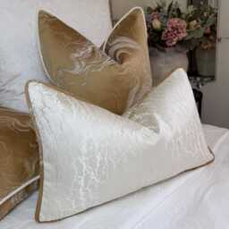 Luxury Ivory Marble Cushion Cover With Gold Contrasting Piping, Hamlet Bespoke Pillow Cover All Sizes, Modern Home Decor, Worldwide Shipping - thumbnail 4