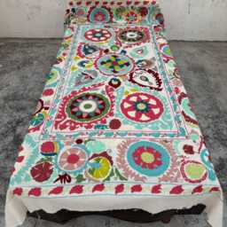 Colorful Cotton Suzani Quilt - Handcrafted Boho Embroidery, Artisan Textile, Reversible Throw - thumbnail 2