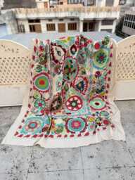 Colorful Cotton Suzani Quilt - Handcrafted Boho Embroidery, Artisan Textile, Reversible Throw - thumbnail 1
