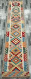 Multicolour Runner Rug, Handmade Artisan Afghan Turkish Aztec Navajo Wool Kilim Rug 288x83 cm - thumbnail 1