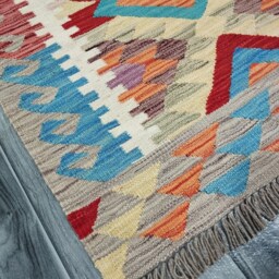 Multicolour Runner Rug, Handmade Artisan Afghan Turkish Aztec Navajo Wool Kilim Rug 288x83 cm - thumbnail 2