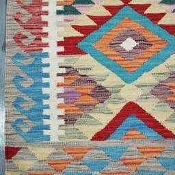 Multicolour Runner Rug, Handmade Artisan Afghan Turkish Aztec Navajo Wool Kilim Rug 288x83 cm - thumbnail 4