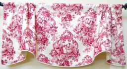 Covington Boy & Girl Red Toile French Country Window Valance/ Lined Corded Rod Pocket Scalloped Valance - thumbnail 1