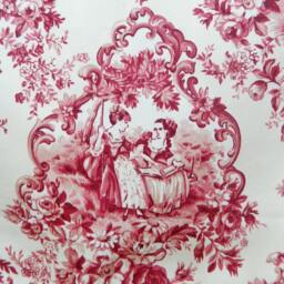 Covington Boy & Girl Red Toile French Country Window Valance/ Lined Corded Rod Pocket Scalloped Valance - thumbnail 2