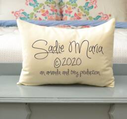 Personalized Baby Pillow Name & Copyright Date, Production Photo Prop For Baby, Baby Gift Idea, Twin Gift, Newborn New Parents - thumbnail 1