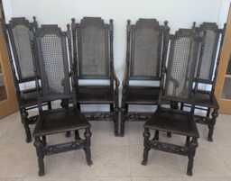 Set Of 6 Corolean Style Oak High Back Dining Chairs - 2 X Carvers & 4 - Sold As A Set - thumbnail 1